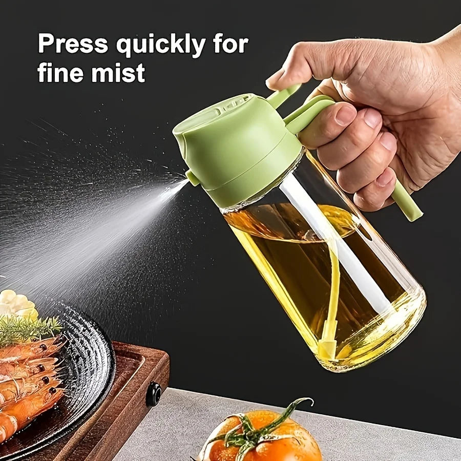 1piece 2-in-1 Portable Oil Sprayer, Olive Oil Mister & Pourer, 470ML Plastic Kitchen Oil Bottle for Cooking, Barbecue, Air Fryer