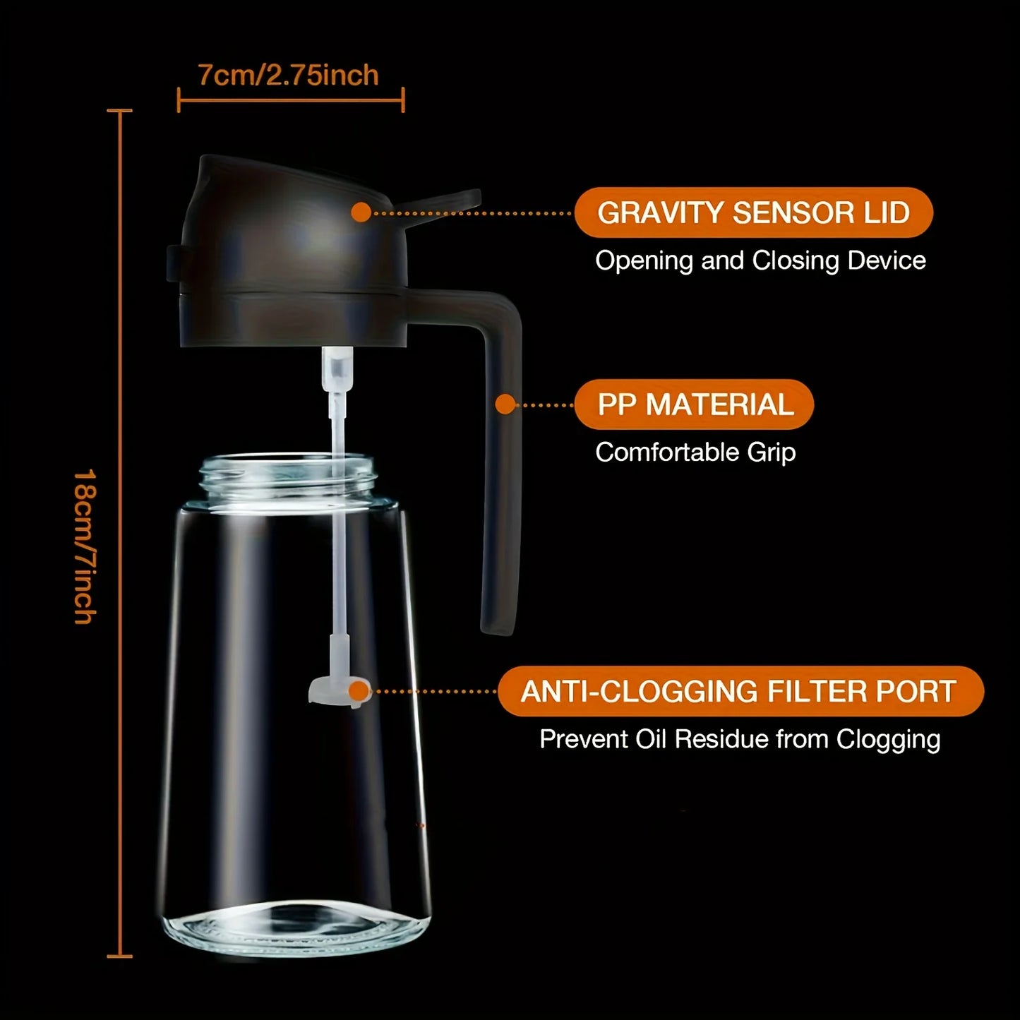 1piece 2-in-1 Portable Oil Sprayer, Olive Oil Mister & Pourer, 470ML Plastic Kitchen Oil Bottle for Cooking, Barbecue, Air Fryer