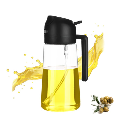 1piece 2-in-1 Portable Oil Sprayer, Olive Oil Mister & Pourer, 470ML Plastic Kitchen Oil Bottle for Cooking, Barbecue, Air Fryer