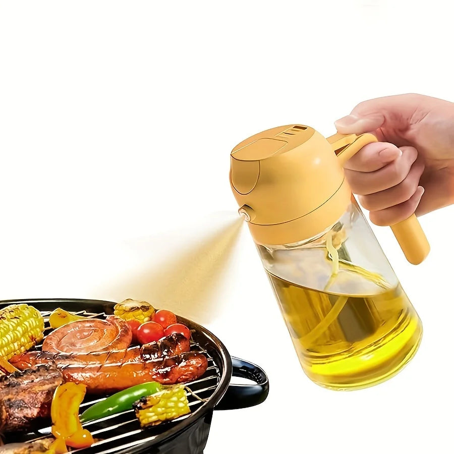 1piece 2-in-1 Portable Oil Sprayer, Olive Oil Mister & Pourer, 470ML Plastic Kitchen Oil Bottle for Cooking, Barbecue, Air Fryer
